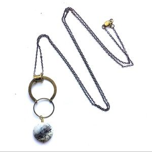 Dendritic Opal and Hammered Brass pendant necklace